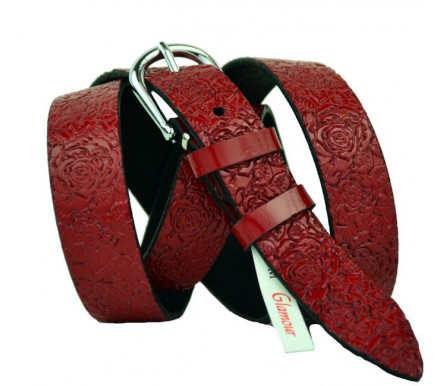 Женский кожаный ремень для платья узкий 25мм "Арлингтон", красный (арт. 103752) DNKA