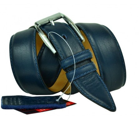 Мужской классический кожаный ремень для брюк "Прага", темно-синий (арт. 102981) Olio Rosti