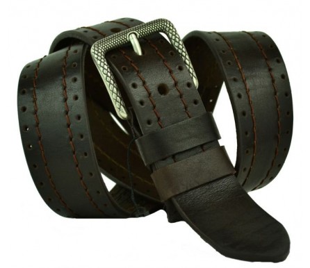 Мужской джинсовый кожаный ремень "Чебоксары", темно-коричневый (арт. 102949) Sevaro