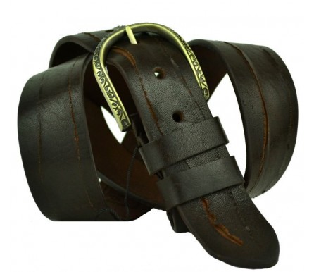 Мужской джинсовый кожаный ремень "Хасавюрт", темно-коричневый (арт. 102947) Sevaro