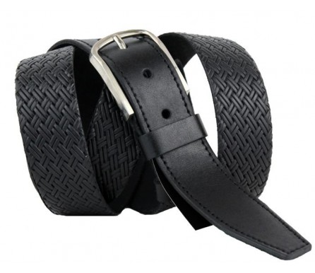 Мужской брючный классический кожаный ремень большого размера "Подольск", черный (арт. 102905) New Style