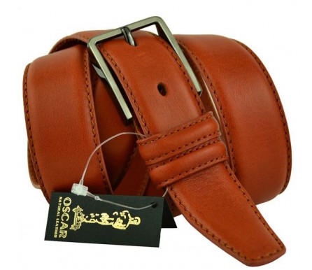 Мужской классический кожаный ремень для брюк "Первоуральск", коричневый (арт. 102901) Oscar