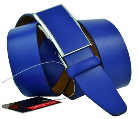 Мужской брючный кожаный ремень с полуавтоматической пряжкой (зажим) "Нефтеюганск", синий (арт. 102875) Olio Rosti