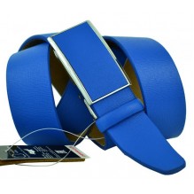 Мужской брючный кожаный ремень с полуавтоматической пряжкой (зажим) "Нефтекамск", синий (арт. 102874)