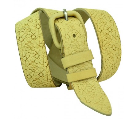 Женский джинсовый кожаный ремень "Турин",  желтый (арт. 103645) New Style