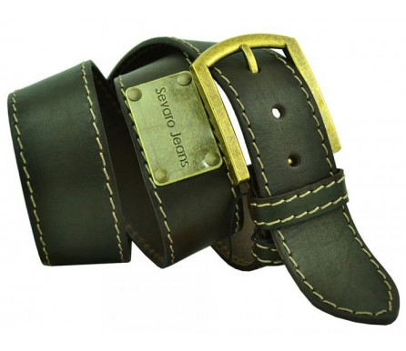 Широкий мужской кожаный ремень для джинс 45мм "Керчь", темно-оливковый (арт. 102844) Sevaro