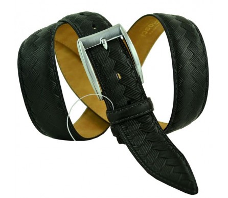 Мужской классический кожаный ремень для брюк "Калининград", черный (арт. 102838) Olio Rosti