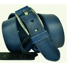 Мужской Итальянский кожаный ремень для джинс "Волгодонск", темно-синий (арт. 102816)