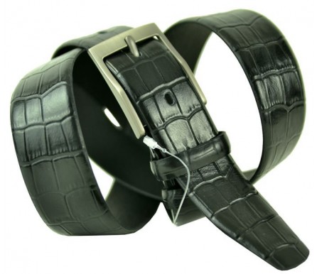 Мужской классический кожаный ремень для брюк "Роли", черный (арт. 102782) Oscar