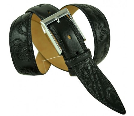 Мужской классический кожаный ремень для брюк "Познань", черный (арт. 102722) Olio Rosti