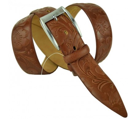 Мужской классический кожаный ремень для брюк "Оренбург", коричневый (арт. 102720) Olio Rosti