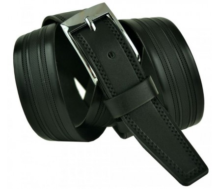 Мужской брючный классический кожаный ремень большого размера "Малага", черный (арт. 102719) New Style