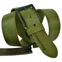 Мужской Итальянский кожаный ремень для джинс "Бухарест", оливковый (арт. 102651)