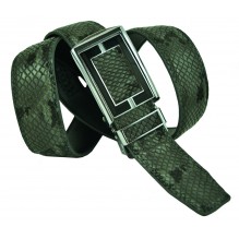 Мужской брючный кожаный ремень с автоматической пряжкой "Долгопрудный", темно-зеленый (арт. 102503)