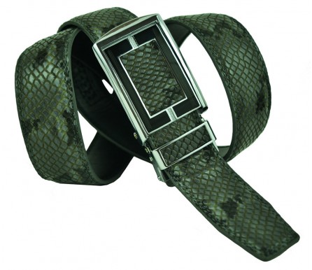 Мужской брючный кожаный ремень с автоматической пряжкой "Долгопрудный", темно-зеленый (арт. 102503) Klassic
