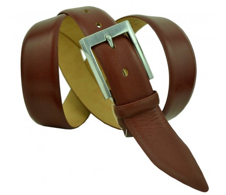Мужской классический кожаный ремень для брюк "Вологда", коричневый (арт. 102497) Olio Rosti