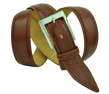 Мужской классический кожаный ремень для брюк "Волжский", коричневый (арт. 102496) Olio Rosti