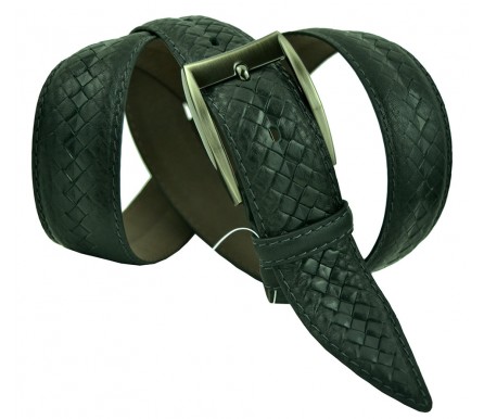 Мужской классический кожаный ремень для брюк "Волгодонск", черный (арт. 102495) Olio Rosti