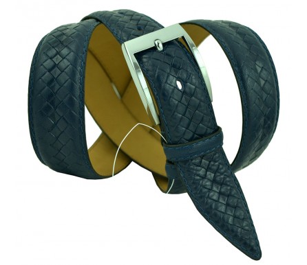 Мужской классический кожаный ремень для брюк "Владикавказ", темно-синий (арт. 102492) Olio Rosti