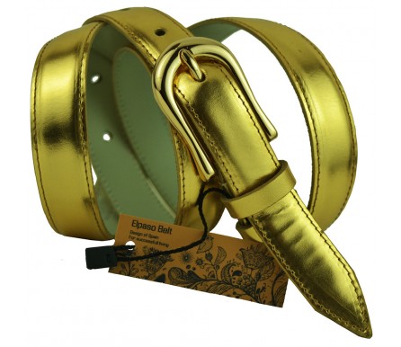 Женский кожаный ремень для платья узкий 20мм "Лондон", золотой (арт. 103285) Elpaso