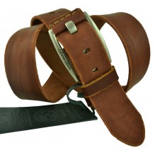 Мужской Итальянский кожаный ремень для джинс "Энгельс", коричневый (арт. 102316)