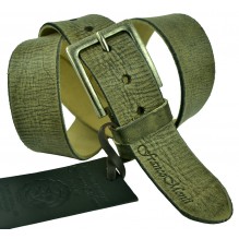 Мужской Итальянский кожаный ремень для джинс "Череповец", оливковый (арт. 102309)