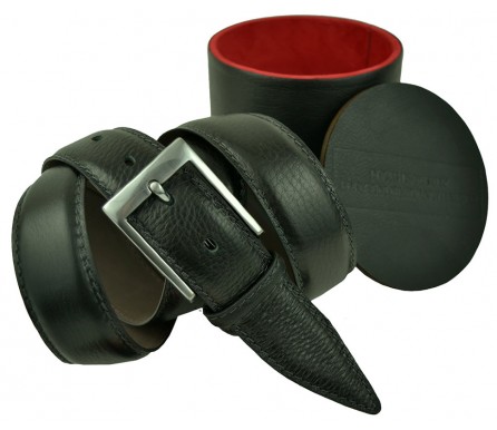 Мужской классический кожаный ремень для брюк с коробкой в комплекте "Реутов", черный (арт. 102269) Olio Rosti