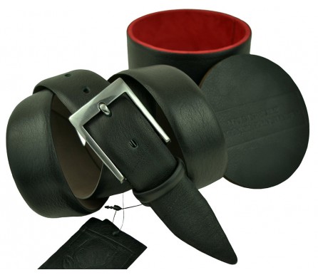 Мужской классический кожаный ремень для брюк с коробкой в комплекте "Раменское", черный (арт. 102268) Olio Rosti