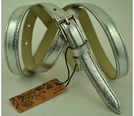Женский кожаный ремень для платья узкий 15мм "Лонг-Бич", серебрянный (арт. 103096) Elpaso