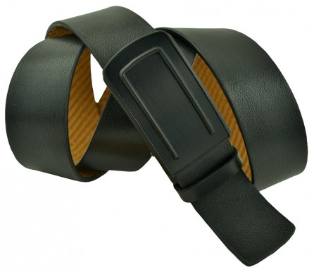 Мужской брючный кожаный ремень с полуавтоматической пряжкой (зажим) "Нижнекамск", черный (арт. 102235) Olio Rosti