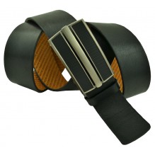 Мужской брючный кожаный ремень с полуавтоматической пряжкой (зажим) "Нефтекамск", черный (арт. 102232)