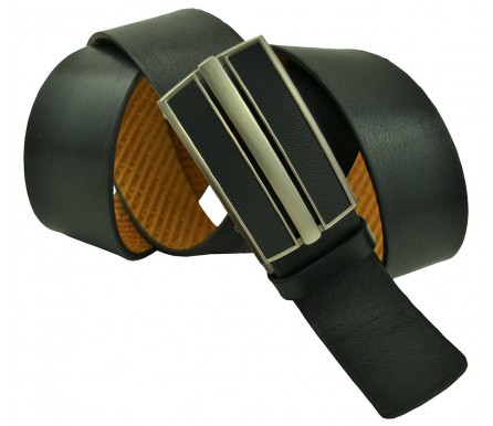 Мужской брючный кожаный ремень с полуавтоматической пряжкой (зажим) "Нефтекамск", черный (арт. 102232) Olio Rosti