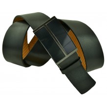 Мужской брючный кожаный ремень с полуавтоматической пряжкой (зажим) "Невинномысск", черный (арт. 102231)
