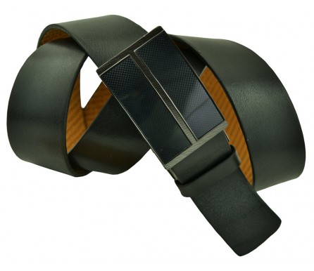 Мужской брючный кожаный ремень с полуавтоматической пряжкой (зажим) "Невинномысск", черный (арт. 102231) Olio Rosti