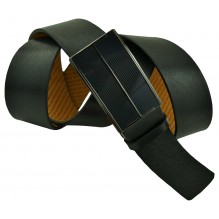 Мужской брючный кожаный ремень с полуавтоматической пряжкой (зажим) "Находка", черный (арт. 102230)