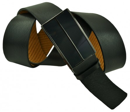 Мужской брючный кожаный ремень с полуавтоматической пряжкой (зажим) "Находка", черный (арт. 102230) Olio Rosti