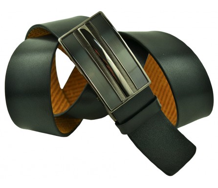 Мужской брючный кожаный ремень большого размера с полуавтоматической пряжкой (зажим) "Назрань", черный (арт. 102228) Olio Rosti