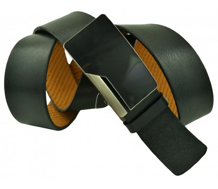 Мужской брючный кожаный ремень большого размера с полуавтоматической пряжкой (зажим) "Набережные Челны", черный (арт. 102227) Olio Rosti