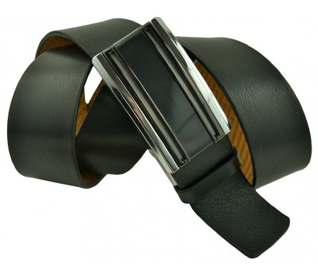 Мужской брючный кожаный ремень большого размера с полуавтоматической пряжкой (зажим) "Мытищи", черный (арт. 102226) Olio Rosti
