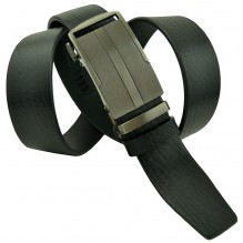 Мужской брючный кожаный ремень с автоматической пряжкой "Липецк", черный (арт. 102217)