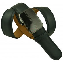 Мужской брючный кожаный ремень с автоматической пряжкой "Владикавказ", черный (арт. 102171)