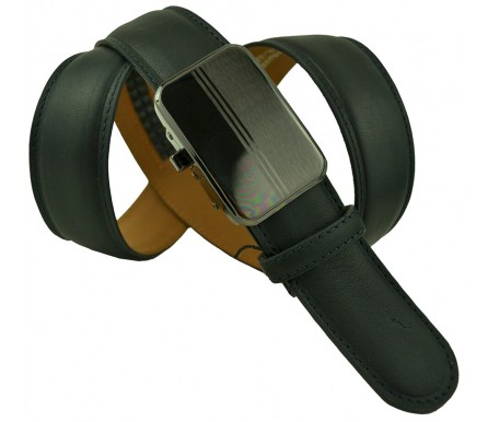 Мужской брючный кожаный ремень с автоматической пряжкой "Владикавказ", черный (арт. 102171) Millennium