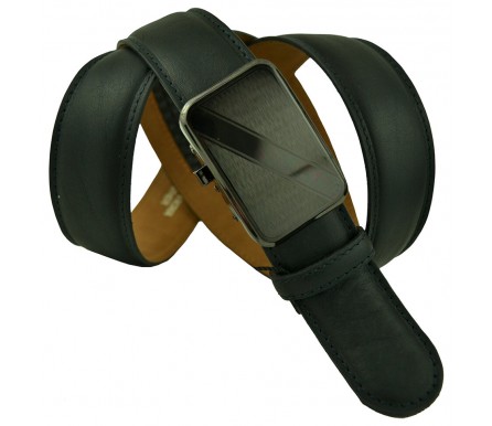 Мужской брючный кожаный ремень с автоматической пряжкой "Владивосток", черный (арт. 102170) Millennium