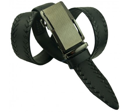 Мужской брючный кожаный ремень с автоматической пряжкой "Батайск", черный (арт. 102161) Diezz