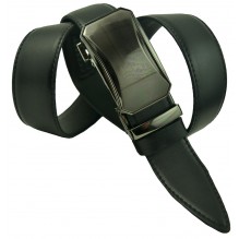 Мужской брючный кожаный ремень с автоматической пряжкой "Арзамас", черный (арт. 102152)