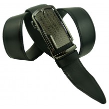 Мужской брючный кожаный ремень с автоматической пряжкой "Ангарск", черный (арт. 102151)