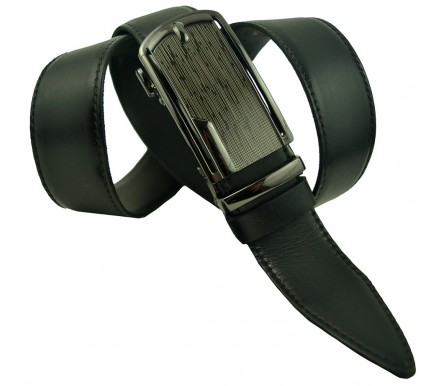Мужской брючный кожаный ремень с автоматической пряжкой "Ангарск", черный (арт. 102151) Diezz